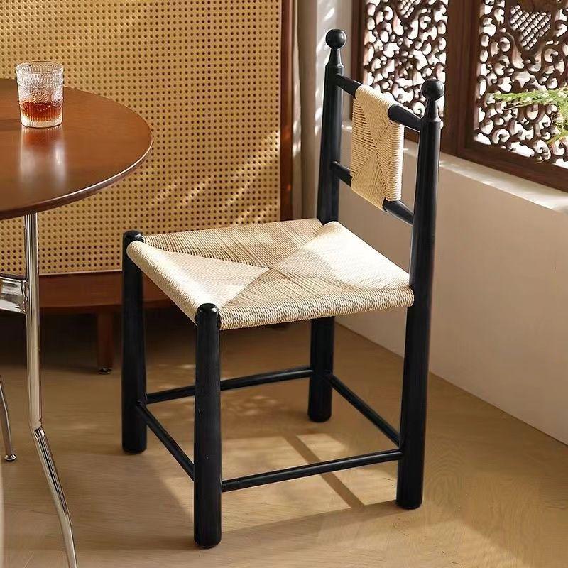 Vintage Solid Wood Rattan Dining Chair - Simple Home, Cafe, and Leisure Backrest Chair