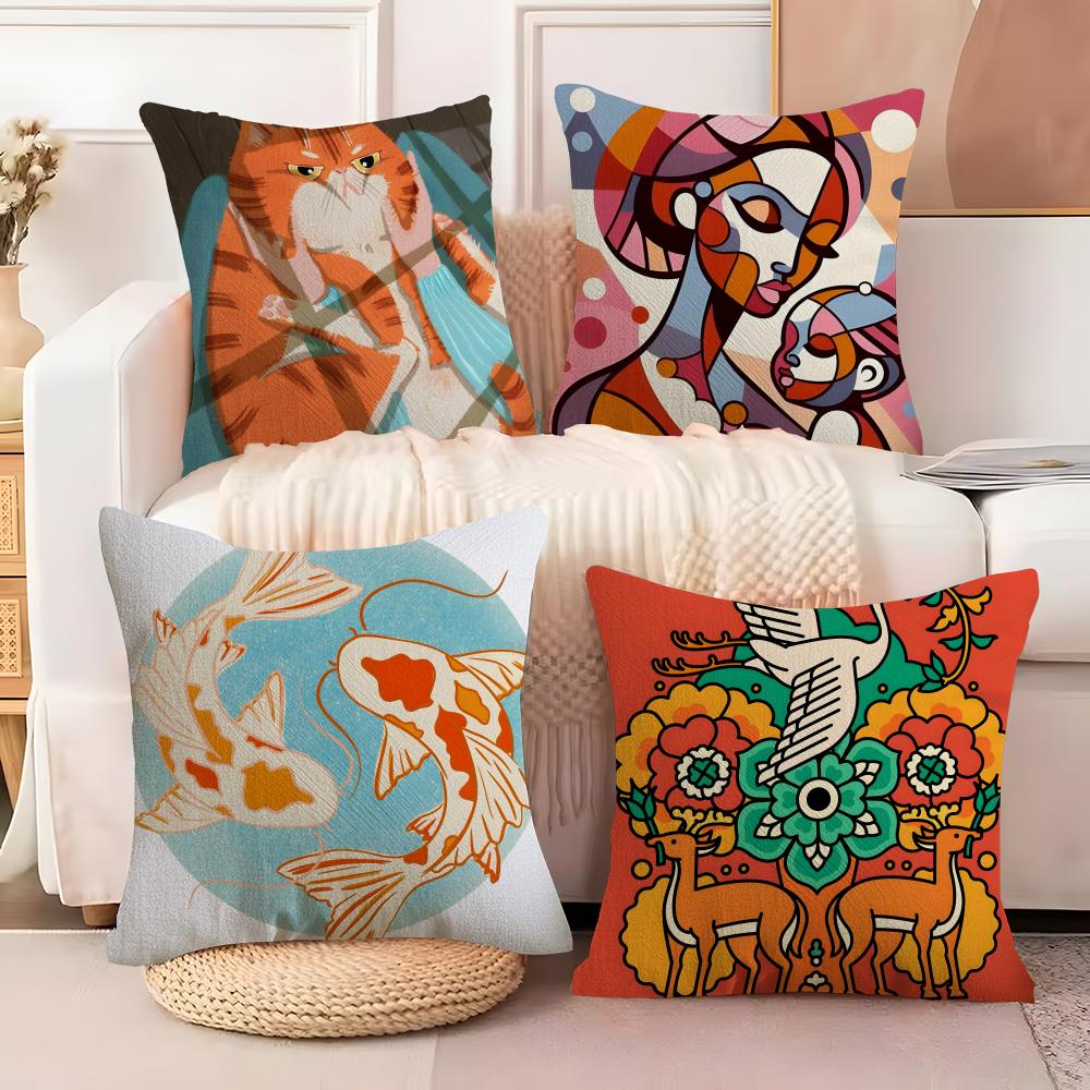 fashing Illustration of diagonal square Pillow Case Natural Linen Double-Sided Printing Sofa Home Decor Cushion Cover