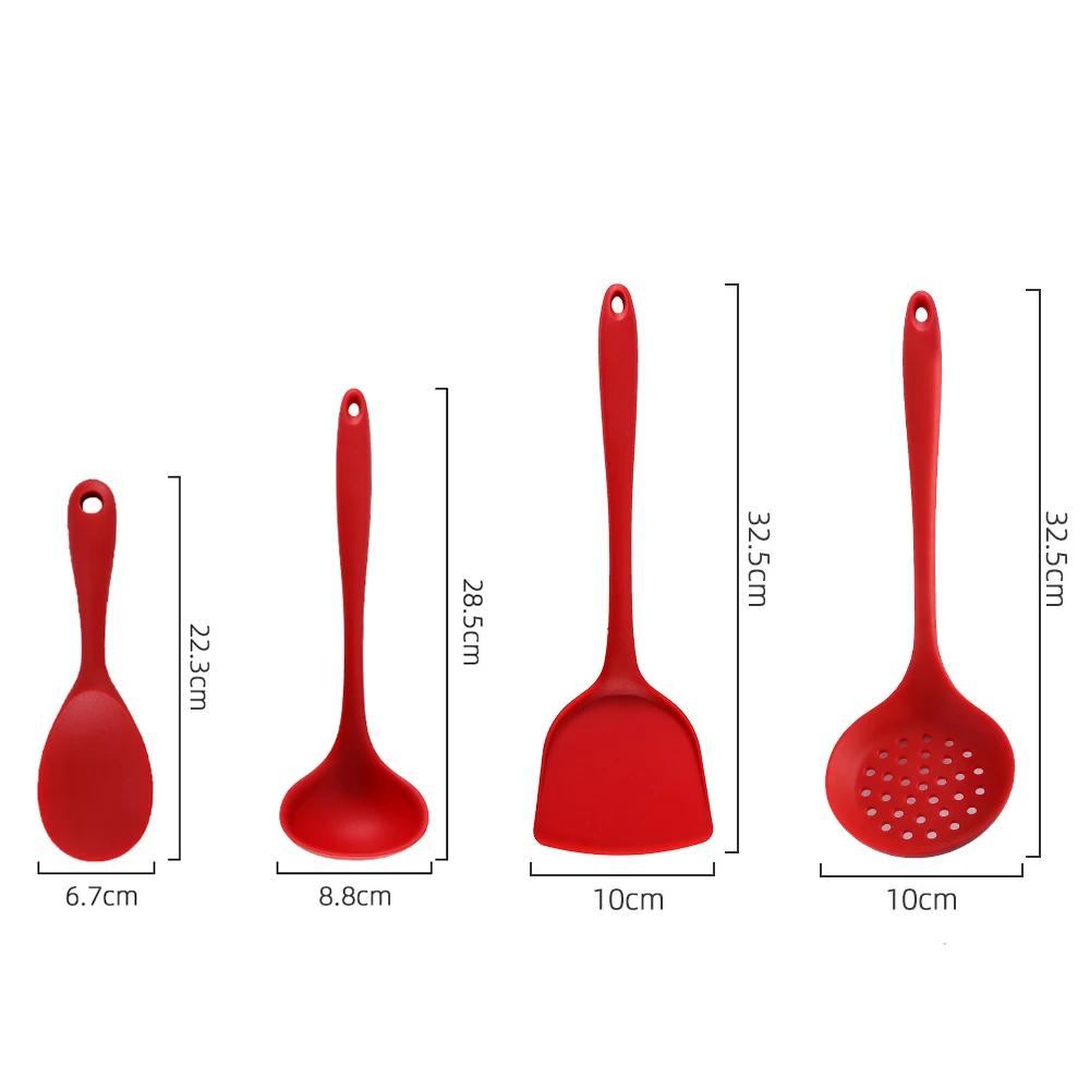 4Pcs Silicone Cooking Utensils Set Non-Stick Spatula Shovel Soup Spoon Colander Rice Scoop Heat Resistant Kitchen Cooking Tools