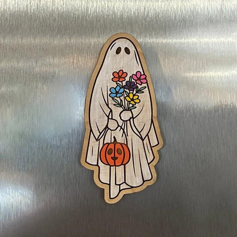 Set Of 7 Vintage Cartoon Wood Ghostly Refrigerator Magnets Halloween Kitchen Accessories for Festivals Party Ornaments