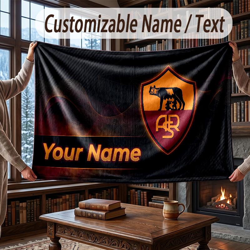 Custom Name Flannel Throw Blanket AS Roma FC Pattern Warm Home Decoration