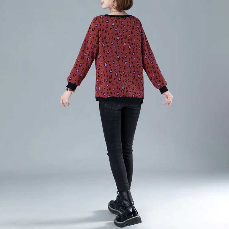Sweatshirt Women Winter Thickened Round Neck Inner Warm Printed Big Yard Bottom Shirt Tops