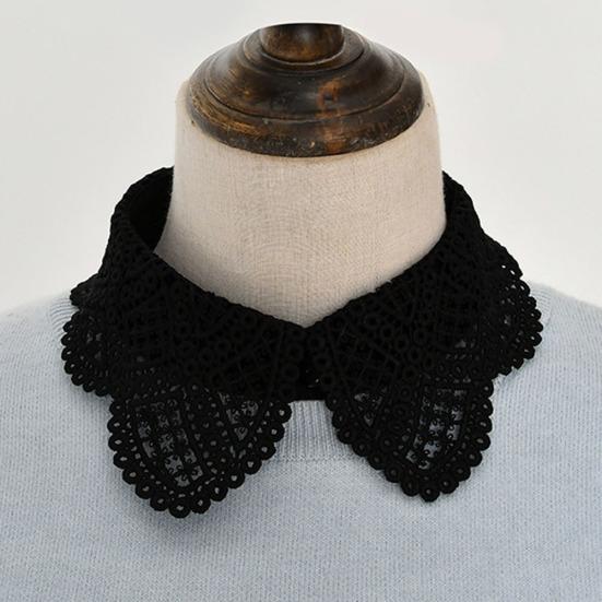 Women Lace Fake White Black Shirt Botton Collar Detachable Blouse Accessory
