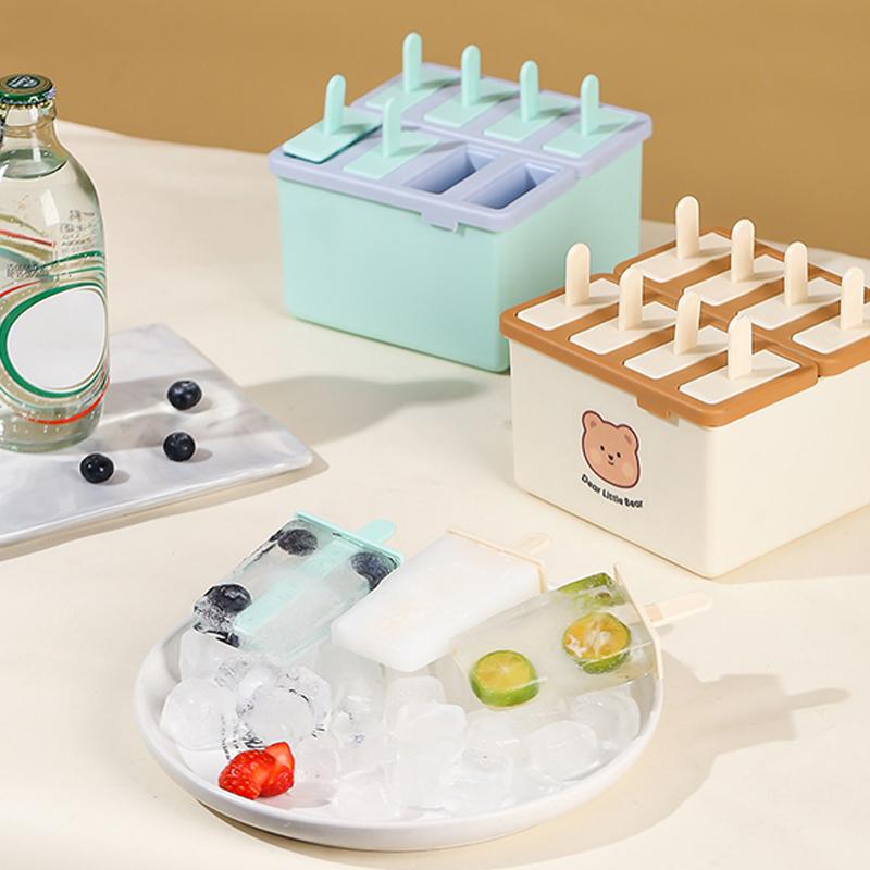 4/8 Gniazd Forma do lodów na patyku z pokrywką Domowe Lody z fasoli Mung Domowe Lody Formy do mrożonych lodów