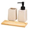 Set of 3 Ceramic Soap Dispenser Set Including Storage Tray and Toothbrush Cup for Bathroom Countertop Decoration