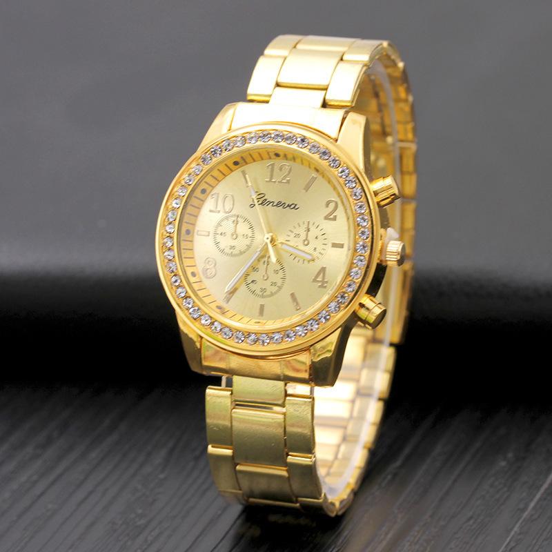 1PC Geneva Horloge Diamant Legering Stalen Band Horloge Dames-, Dames Quartz Horloge
