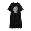 Chuyu Loose-Fit Dog Print T-Shirt Dress with Lace