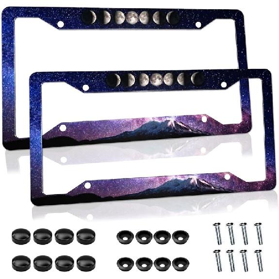 Cherry Blossom License Plate Frame Pink License Plate Cover Funny Auto Accessory Bracket Aluminum Metal Black License Plate Frames For Women Men (Set