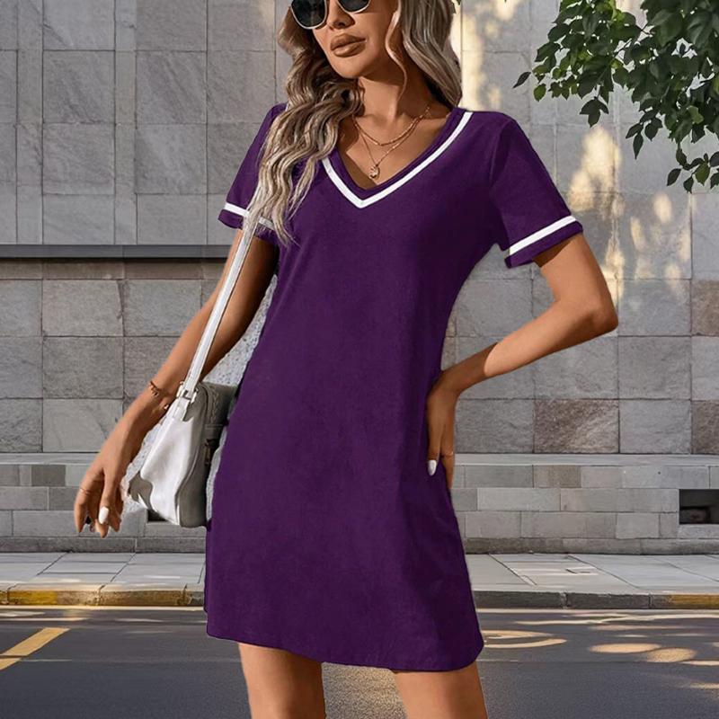 Summer Fashion Women's V Neck Short Sleeve Minimalist Fashion Printed  Dress Sex Short Skirt Dresses