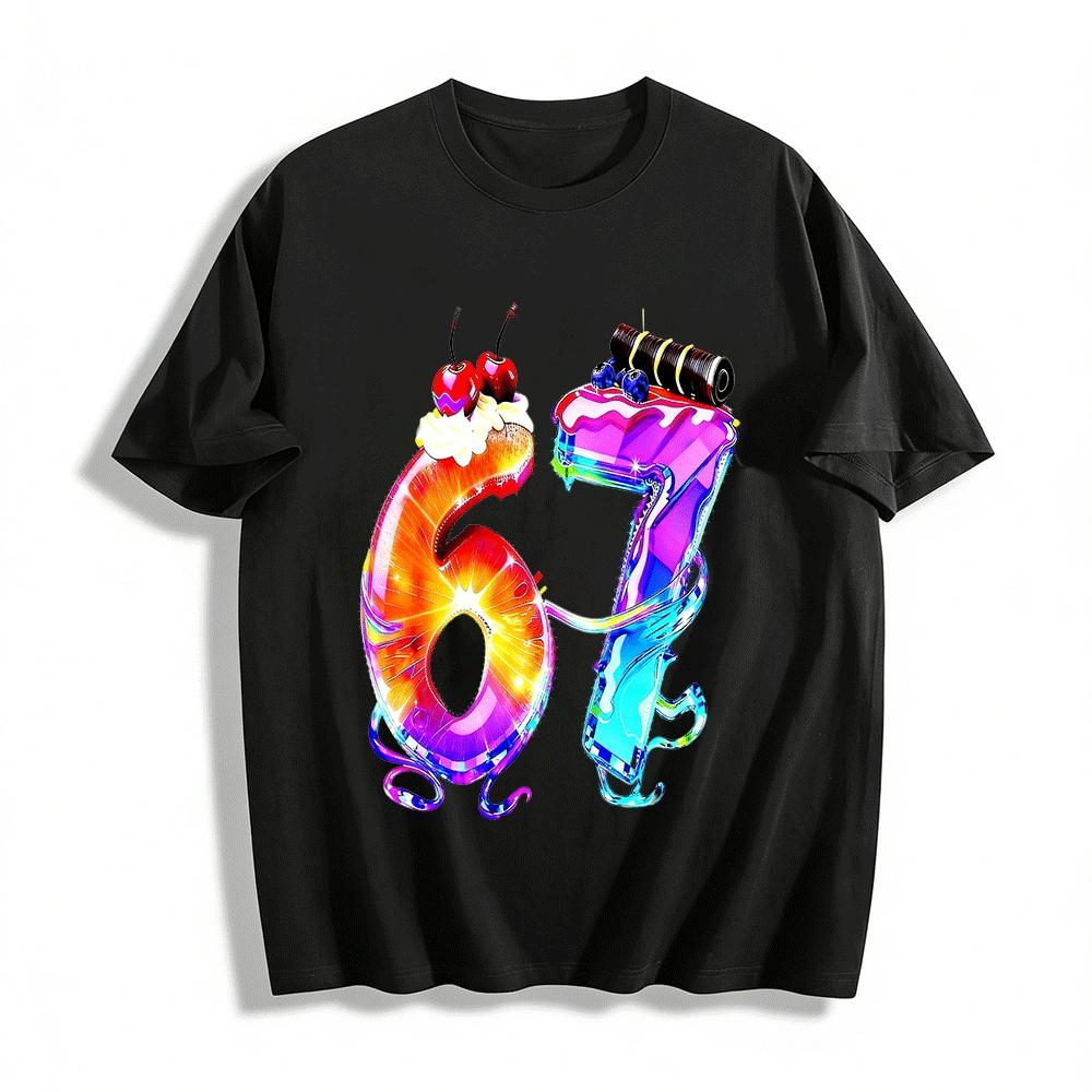 Colorful Dessert Print Number 67 Casual T-Shirt Pure cotton T-shirt XXS
