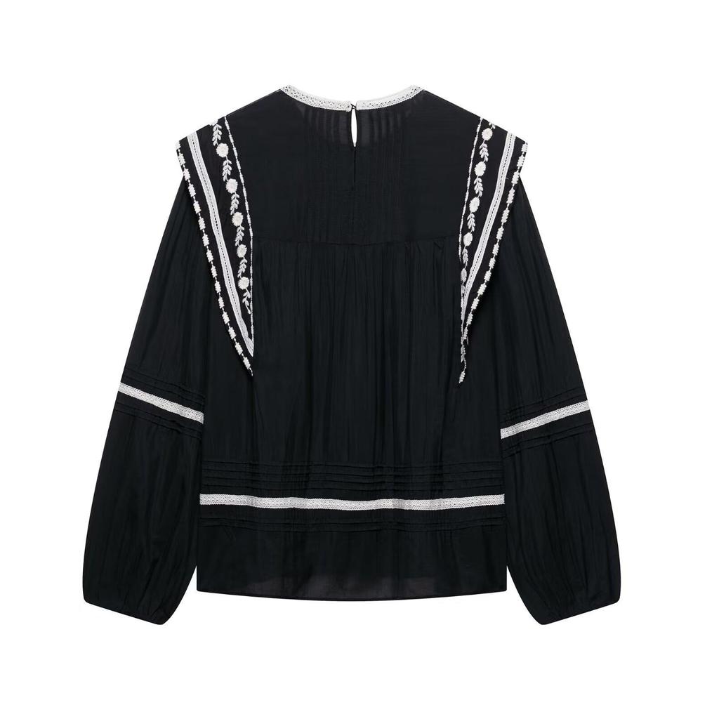 TAOP&ZA Women's Ethnic Style Ruffle Sleeve Embroidered Shirt