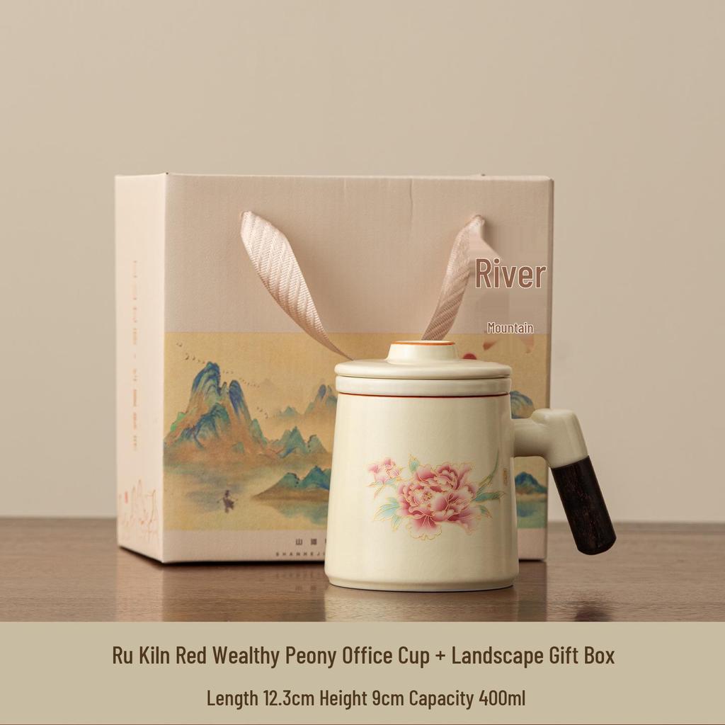 Ru Kiln Ceramic Tea Mug with Lid & Filter - Women's Personal Office Water Cup