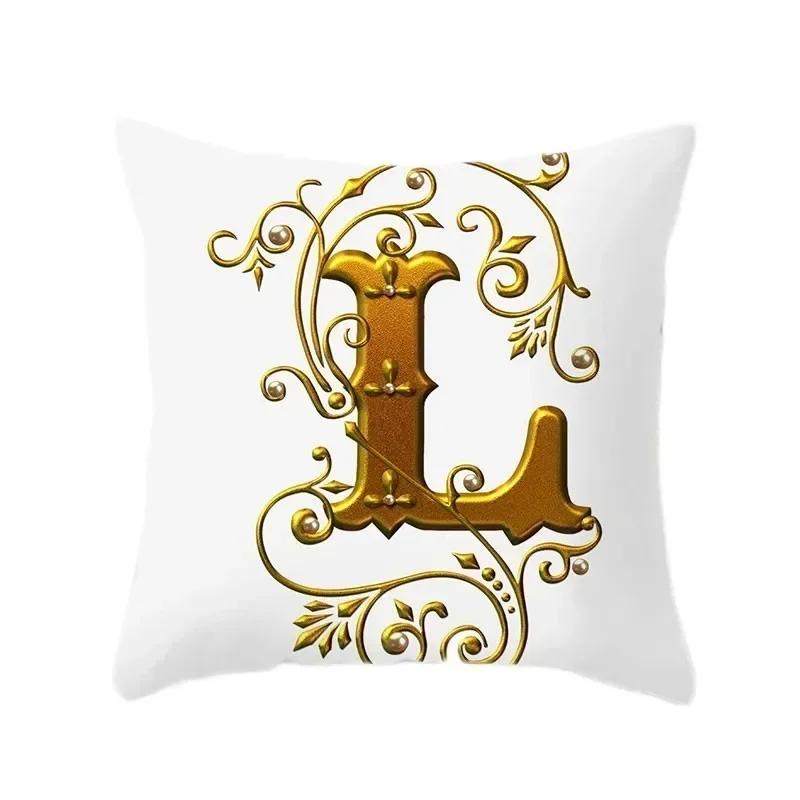 45*45Cm European Gold 26 Letters Pillowcase Digital Printed Peachskin Home Texile Pillowcase Home Decorative Sofa Cushion Cover