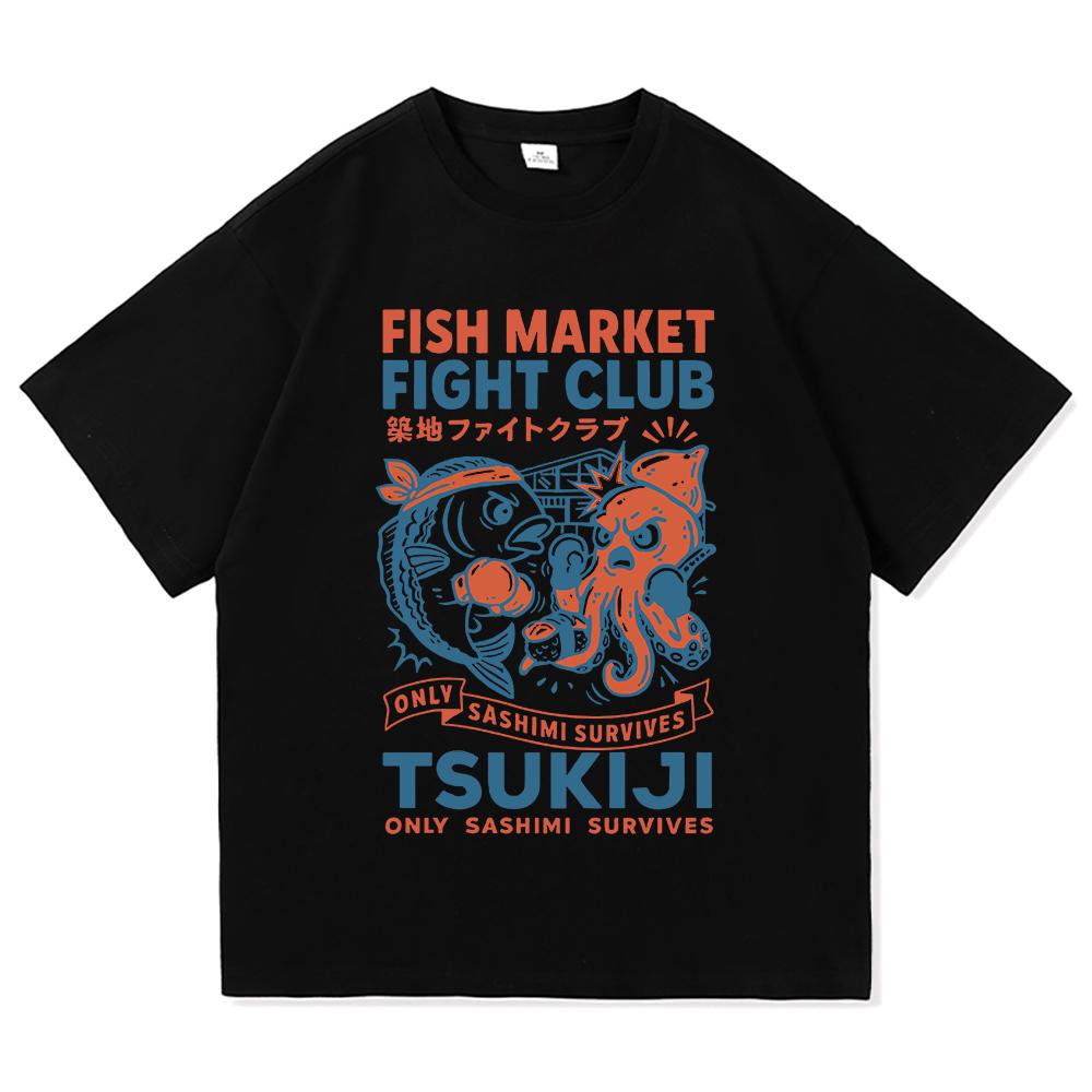 Funny Fish Market Fight Club T Shirt 2025 Fashion Men/women Clothing Vintage Harajuku High Quality Clothes Cotton Tshirts