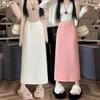 Slim-Fit Straight Women's Sweet Knitted Midi Skirt Autumn Winter Fleece-Lined Thickened Niche High Waist Split Skirt