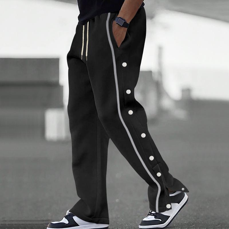 European Winter Fleece-Lined Men's Casual Multi-Button Pants