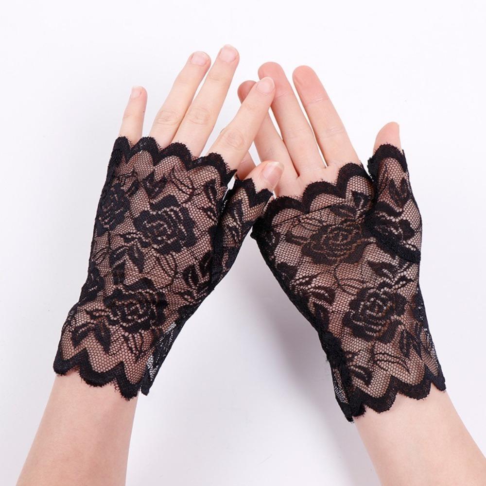 Lace Rose Flower Fishnet Gloves Party Dress Performance Gloves New Wedding Bridal Gloves  Sexy