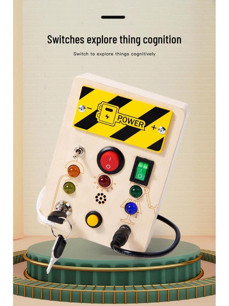 Interactive LED Busy Board: Wooden Educational Toy with Electronic Switches for Kids