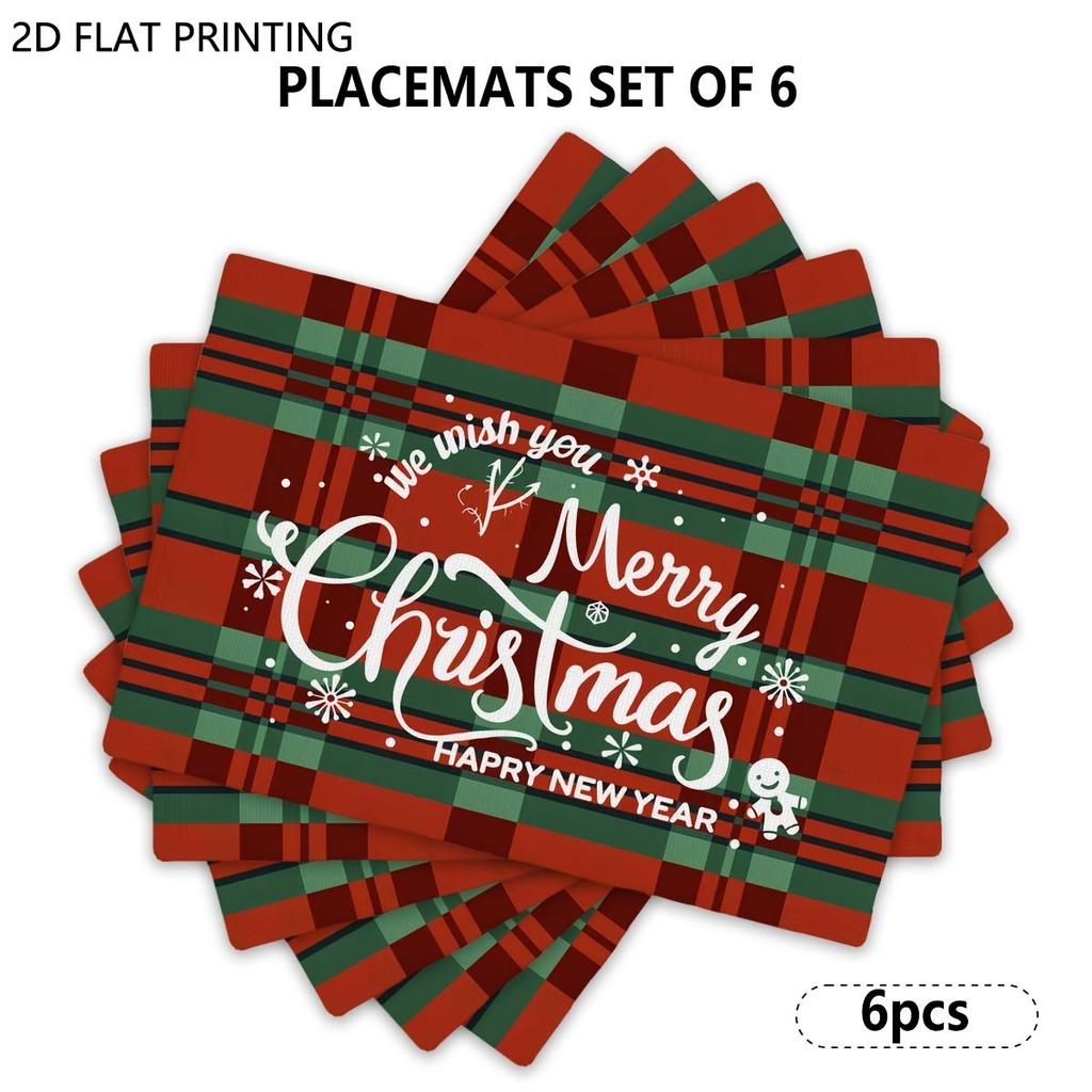 4pcs/6pcs Christmas Placemats for Dining Table, Plaid Merry Christmas Placemats Table Decor, Suitable for Restaurant Kitchen, Dinner Party And Other A