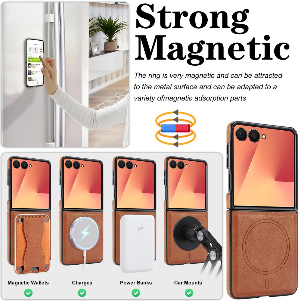 2 in 1 Magnetic Phone Case For Samsung Galaxy Z Flip 7 6 5 4 3 FE Leather Ultra Thin Bracket Card Slots Wallet Shockproof Cover