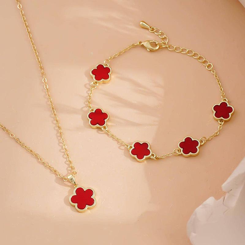 Европейский Американский Модный Набор: Ожерелье и Браслет с Четырехлистным Клевером - Женский Двухкомпонентный Трансграничный Бестселлер