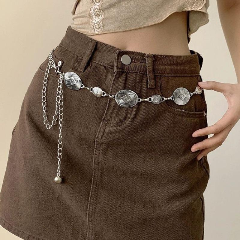 Inspired Vintage Silver Leaf Design Metal Waist Chain For Women Chic Bohemian