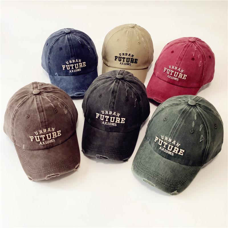 Retro Old Baseball Hat Men and Women American Washing Ripped Letters Baseball Cap Showing Face Small Sun Hat