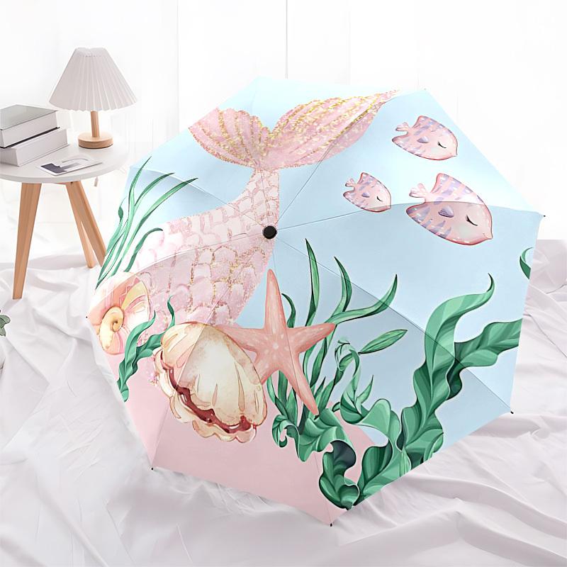 1PC Mermaid Shell Umbrella-8-Rib Reinforced Portable Folding Travel Suitable for All Seasons Outdoor Daily , Fun Design-Z0414