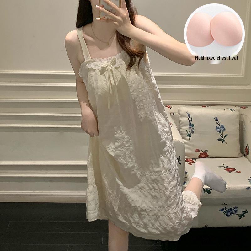 2026 Summer Women's Cloud Cotton Nightgown with Chest Pads, Princess Style Camisole Loungewear.