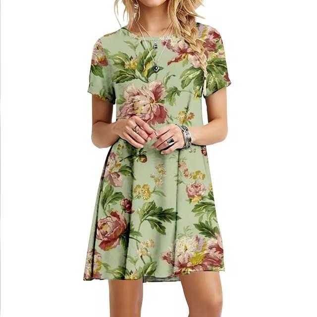 Vacation Short Sleeve T-Shirt Dress Women 3D Print Loose Plus Size Beach Dresses