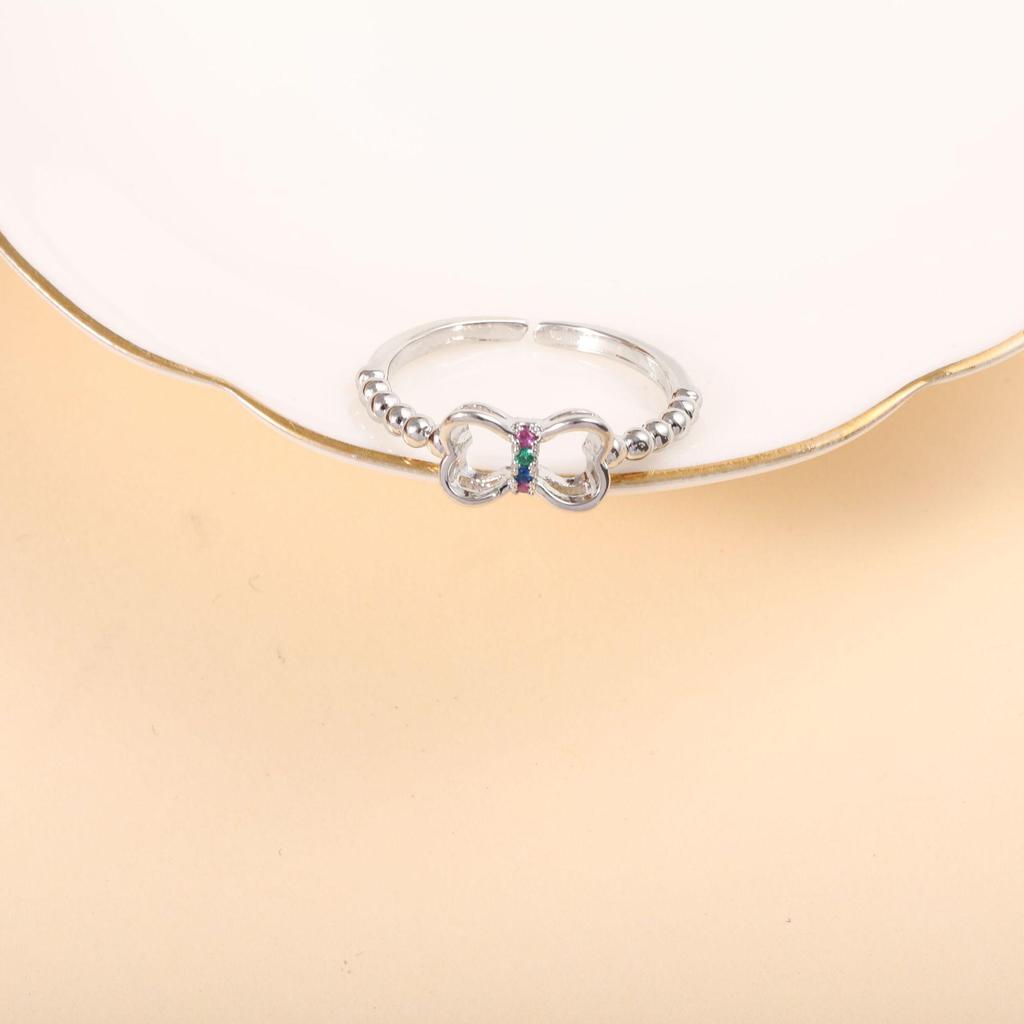 Copper-Plated 18k Gold Butterfly Knot Ring with Micro-Paved Diamonds, Fresh Imitation Wedding Jewelry