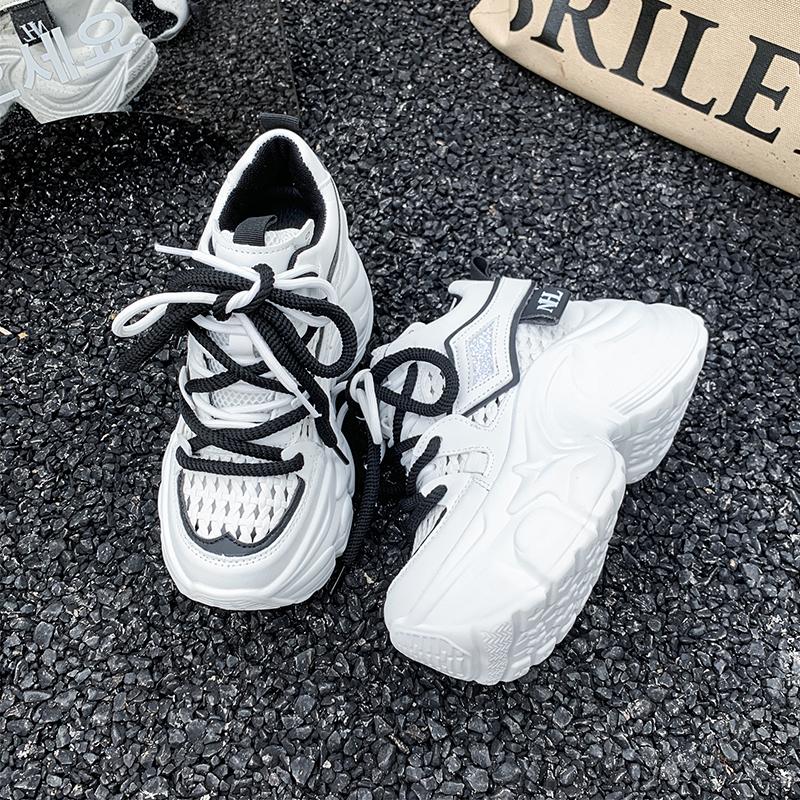 Fashion 9CM New 2025 Chunky Leather Sneakers Summer Casual Vulcanized Shoes Woman High Platform Breathable Mesh Sneakers Sport Dad Shoes