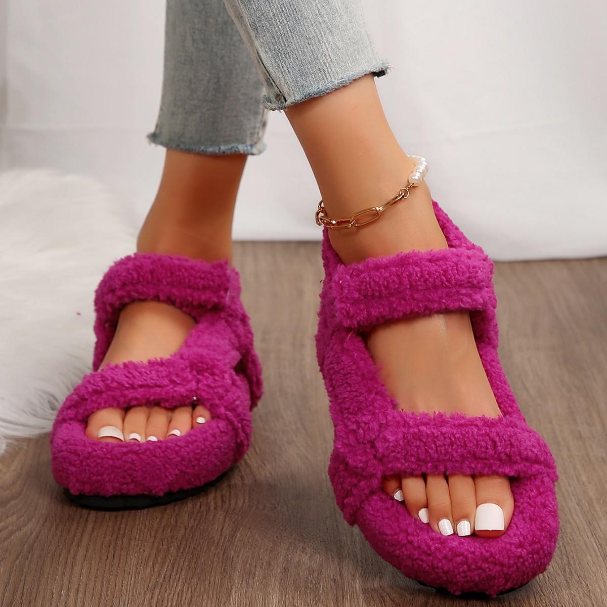 

Comfortable Fluffy Slippers for Women Indoor Shoes Thick Flat Bottom Lightweight Short Plush Sandals Autumn Winter Women s Shoes 36