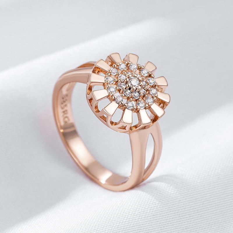 Rose Gold Color Crystal Flower Bride Ring For Women Full Shiny Natural Zircon Accessories Daily Fine Jewelry Gift