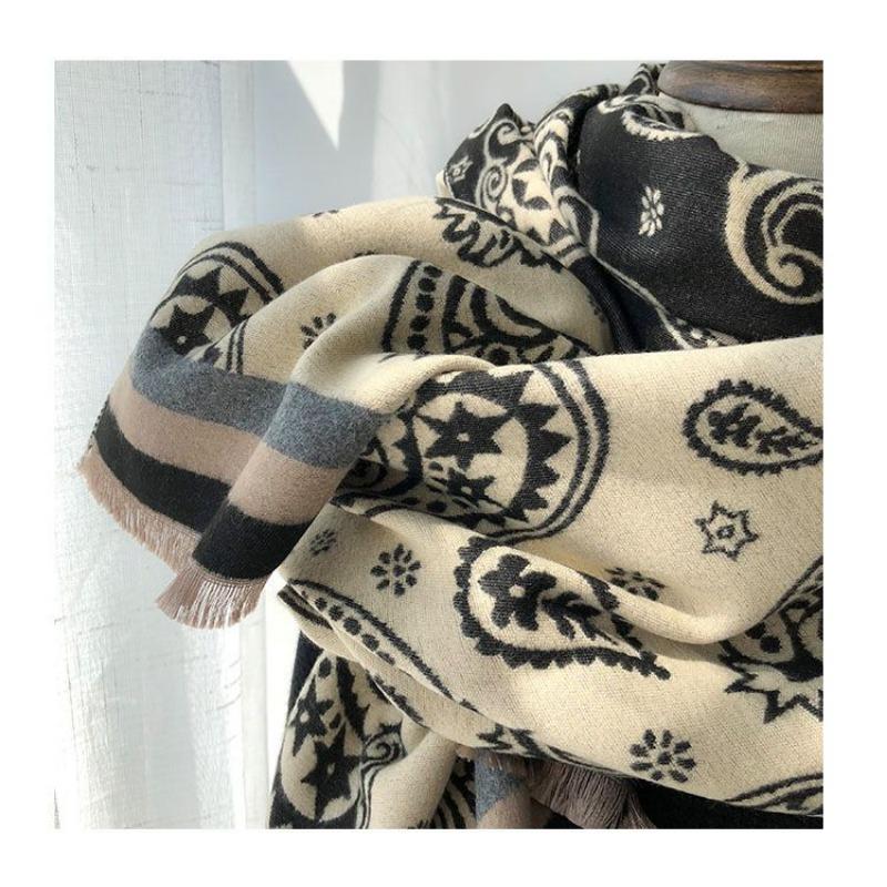 Thickened Imitation Cashmere Shawl Women's 190x65 Long Skin-showing White Temperament Mother Scarf