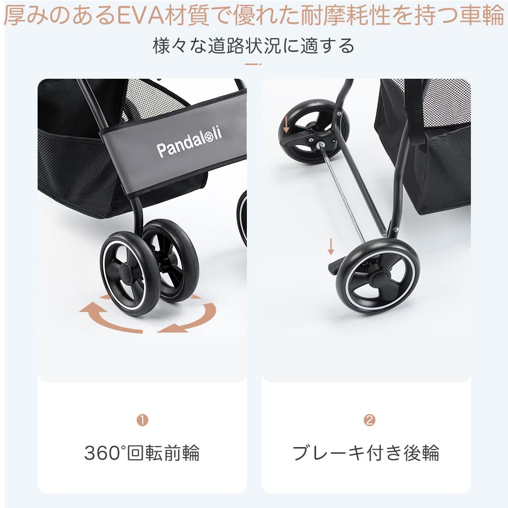 Pandaloli Haustierhund Klein Mittel 4 Kommt mit 2 Vorderrädern Hinterradbremse Leicht zu Belastbarkeit Graue Farbe Wagen, Kinderwagen, Buggy Hunde, Hunde, Katzen,