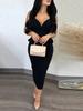 Women's Floral Ruffles Halter Dress V-Neck Backless Mid-Length Evening Gown