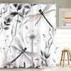 Elegant Dragonfly Shower Curtain Black and White Nature Art Minimalist Design Modern Bathroom Decor Waterproof Fabric Bath