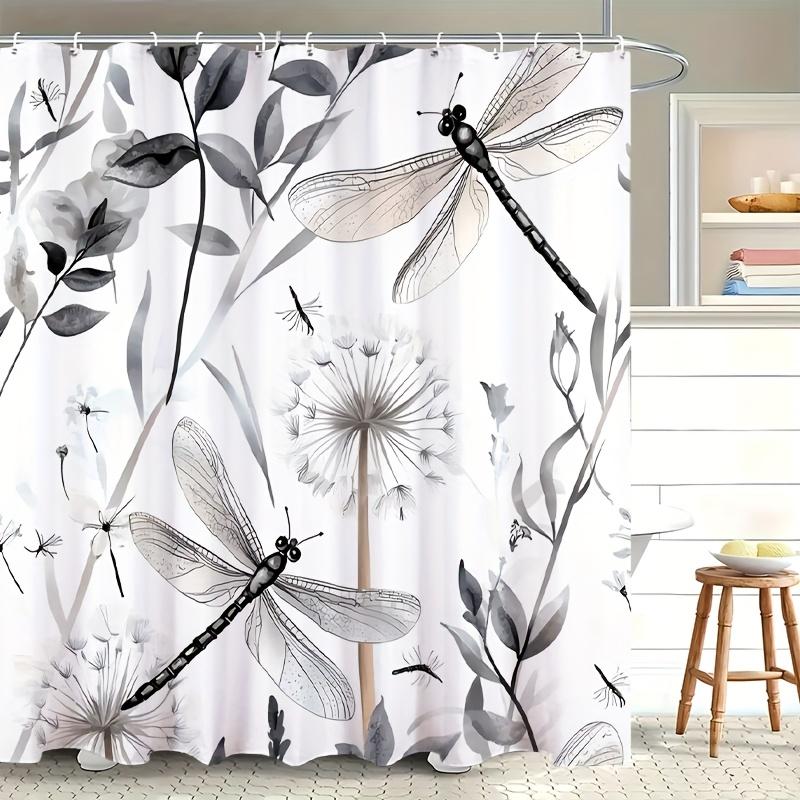 Elegant Dragonfly Shower Curtain Black and White Nature Art Minimalist Design Modern Bathroom Decor Waterproof Fabric Bath 90x180CM