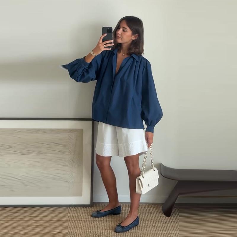 Women's Long Sleeved Shirt Shorts Set Summer New Style Casual Loose Fit Solid Color Versatile Daily Commuting Style Women's Loose Clothing Set