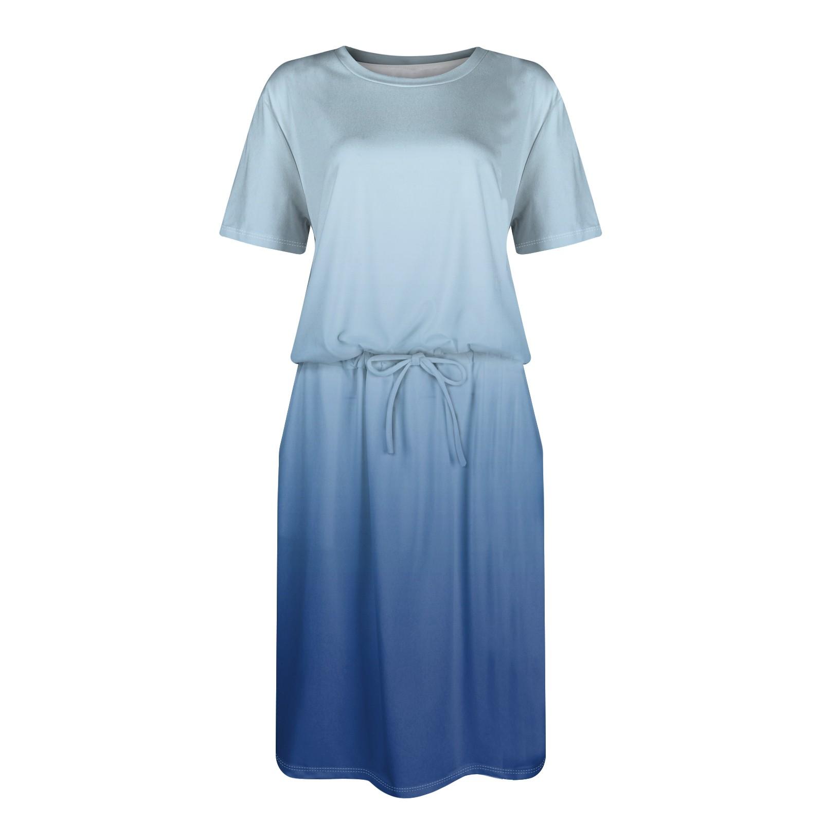 Женское свободное свободное повседневное платье с круглым вырезом и короткими рукавами — фото 4