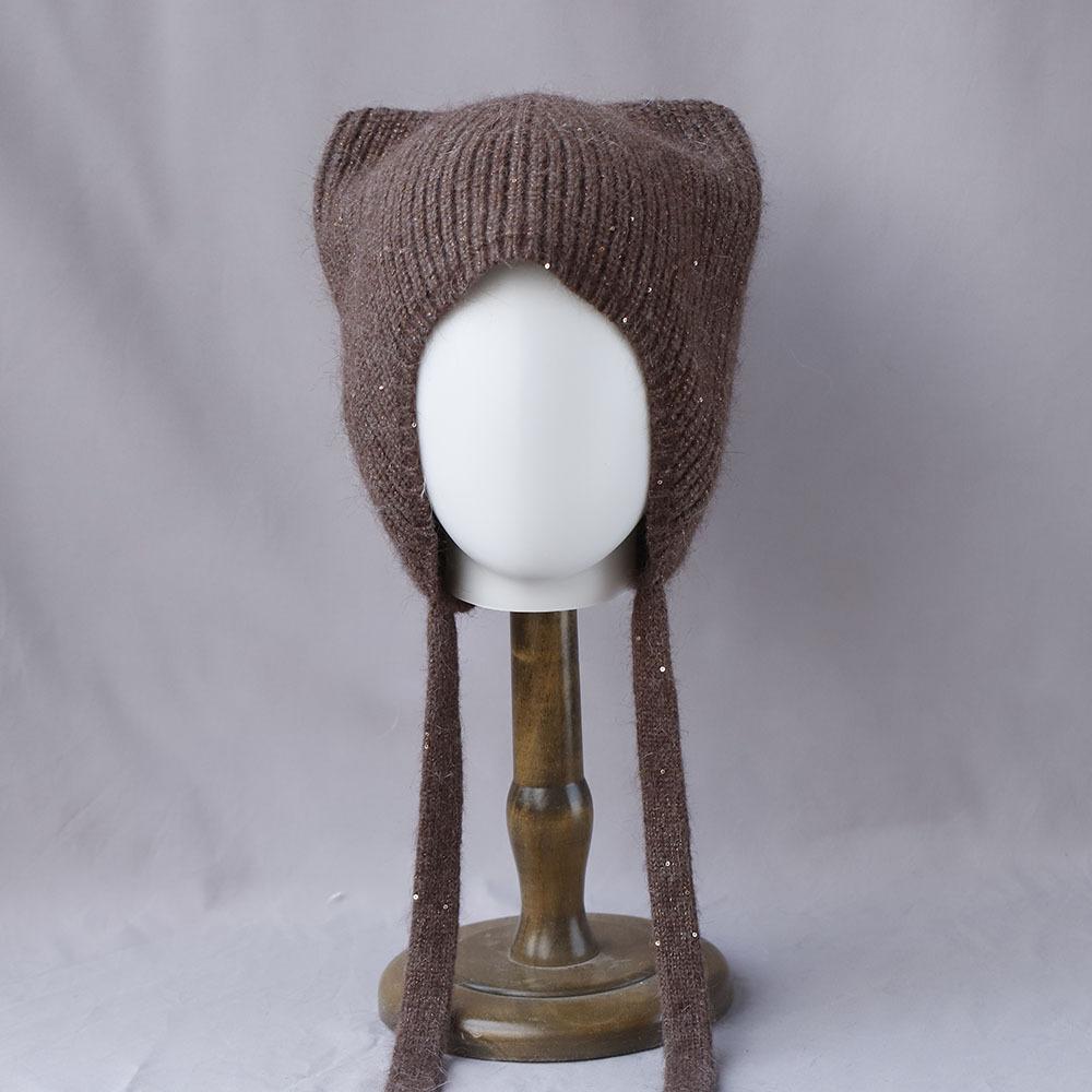 Cute Ear Protection and Warm Cat's ears Rabbit Hair Knitted Hat Fashion Women in Autumn and Winter