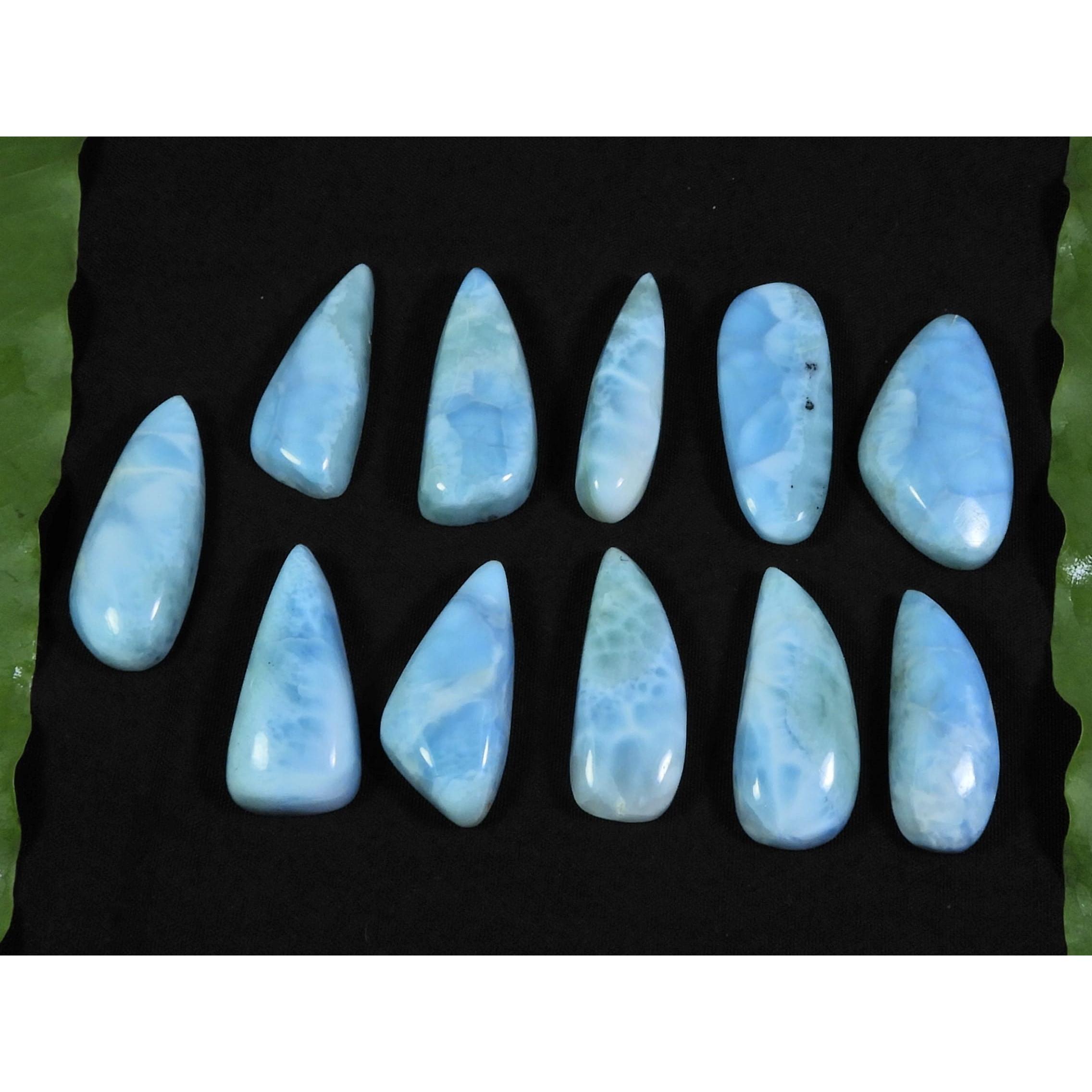 

10X25-15X28MM Natural Larimar Pectolite Fancy Cabochon Loose Gemstone 11Pcs C-68