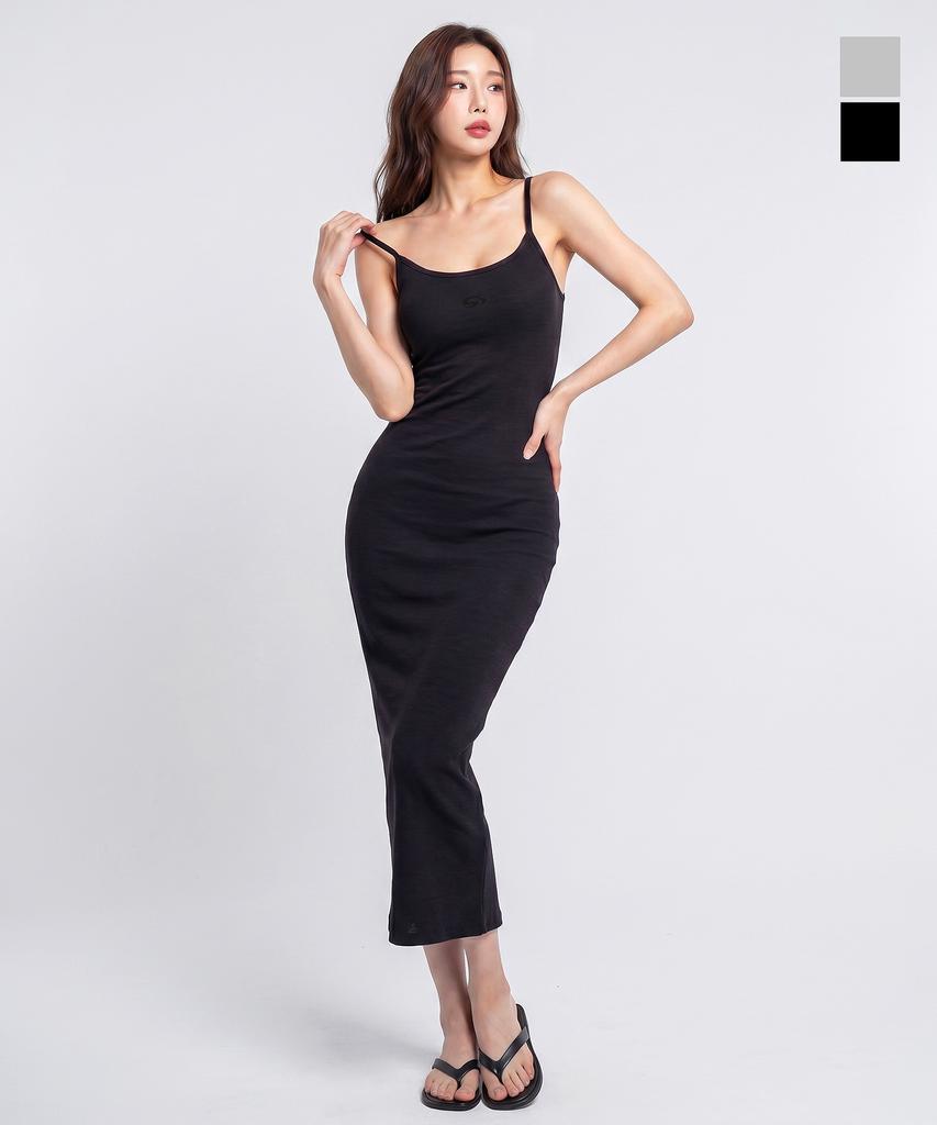 GRANDIOSITY Symbol Embroidered Ribbed Sleeveless Long Dress (Black)