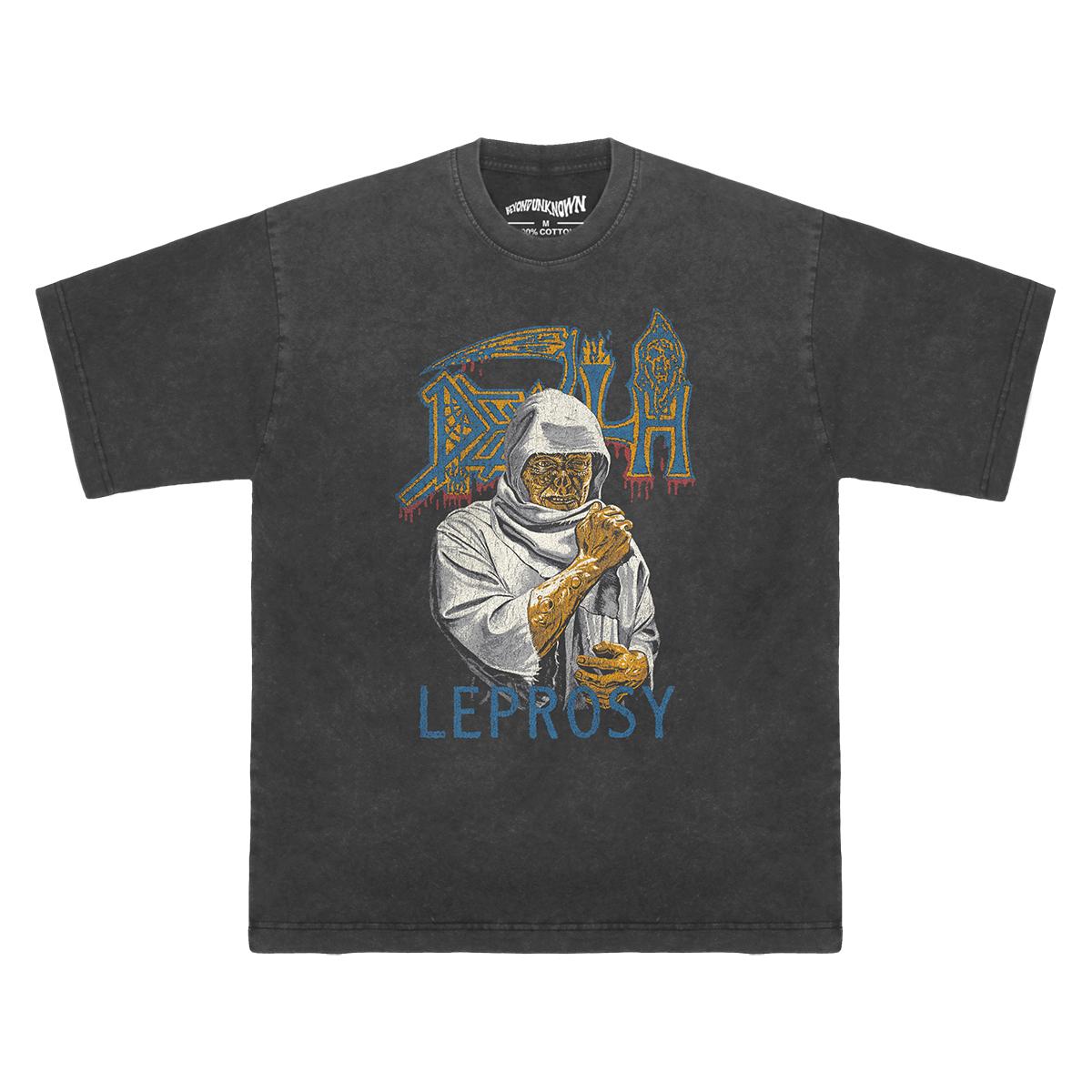 Death Leprosy TShirt Mantas Chuck Schuldiner Metal Morbid Angel Obituary Retro Washed Cotton Mens Clothing Short Sleeves Shirt S