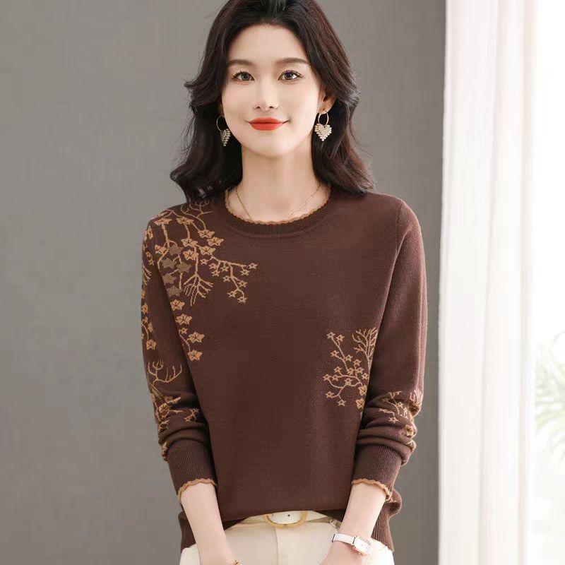 Jacquard Sweater Round-neck Pullover for Women Autumn and Winter Paired with Loose Warm and Thick Knitted Top