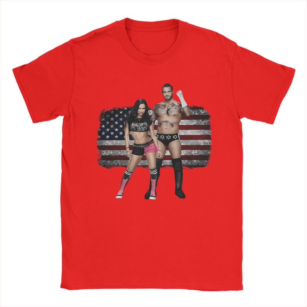 Men's T-Shirts Aj Lee CM Punk Wrestling Humorous Cotton Tees Short Sleeve USA Flag T Shirt O Neck Clothes Printed