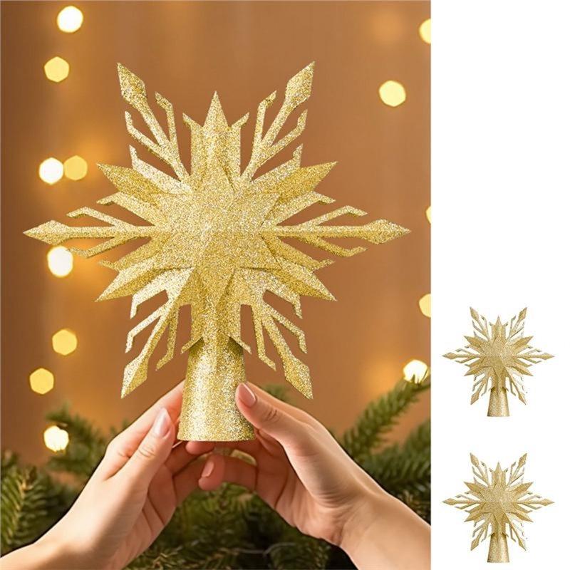 LED Snowflake Light Tree Topper Rotating Christmas Tree Topper Glitter Projector Snowflake Projection US Plug