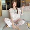 Pajamas women's summer new ice silk medium-sleeved national style light luxury retro suit outer wear spring and autumn loose large size loungewear