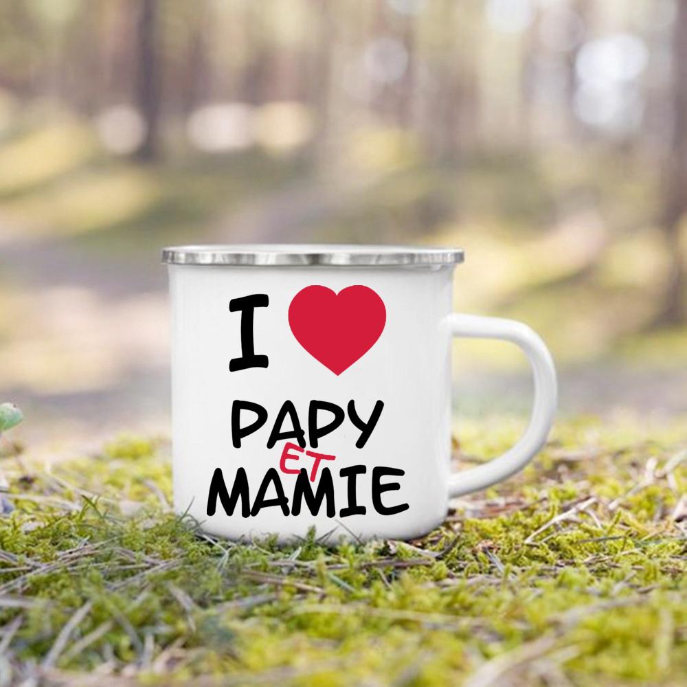 

Super Papy Mamie Print Enamel Mug Creative Coffee Cups Drinks Water Milk Cup Enamel Mug Home Drinkware Gifts for Grandma Grandpa 360ml
